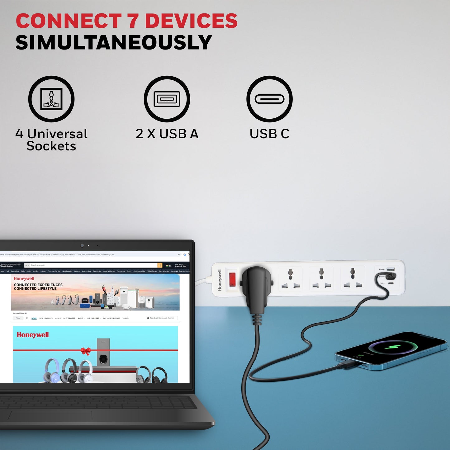 4 OUTLET EXTENSION BOARD WITH 1 TYPE C & 2 USB