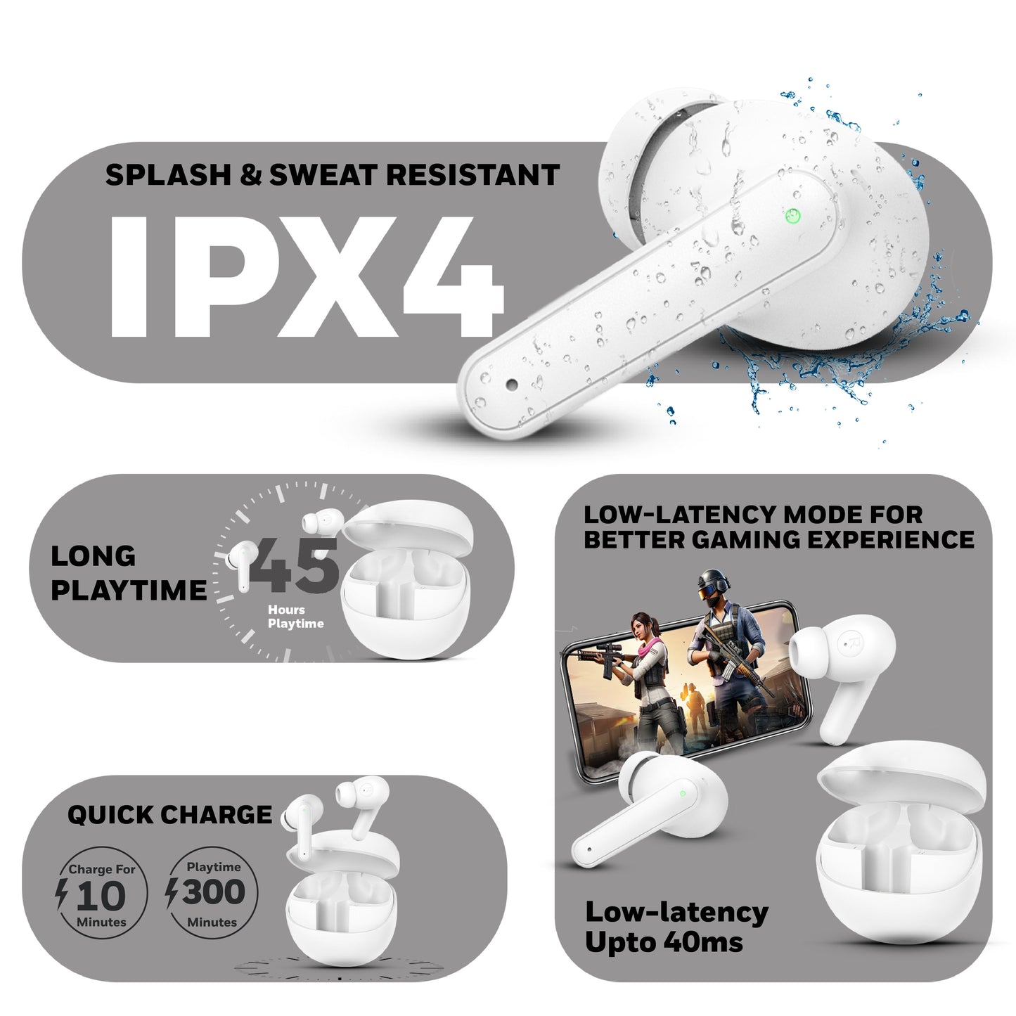 Moxie V1400 Truly Wireless Earbuds-White