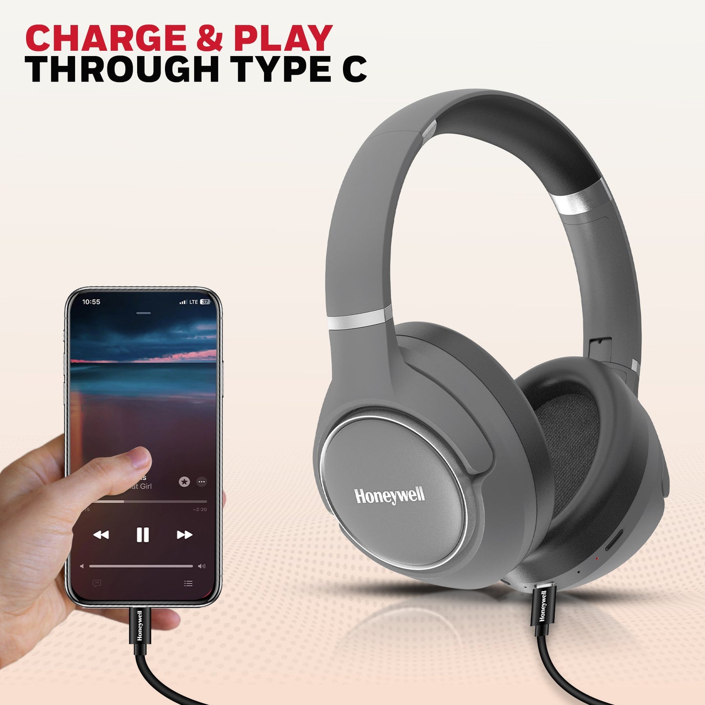 Trueno U20 ANC Bluetooth Headphones-Grey