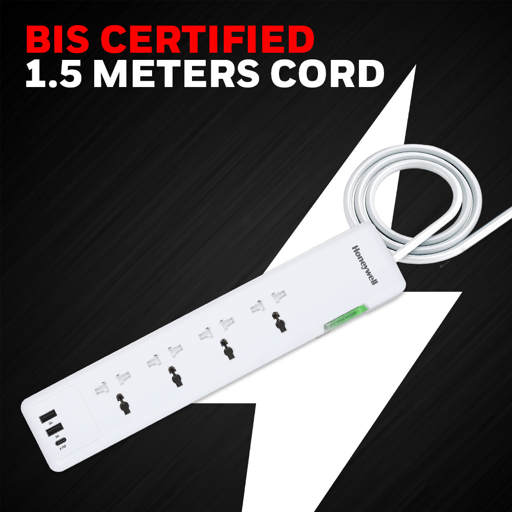 4 out surge protector PD20W with 2xUSB - White