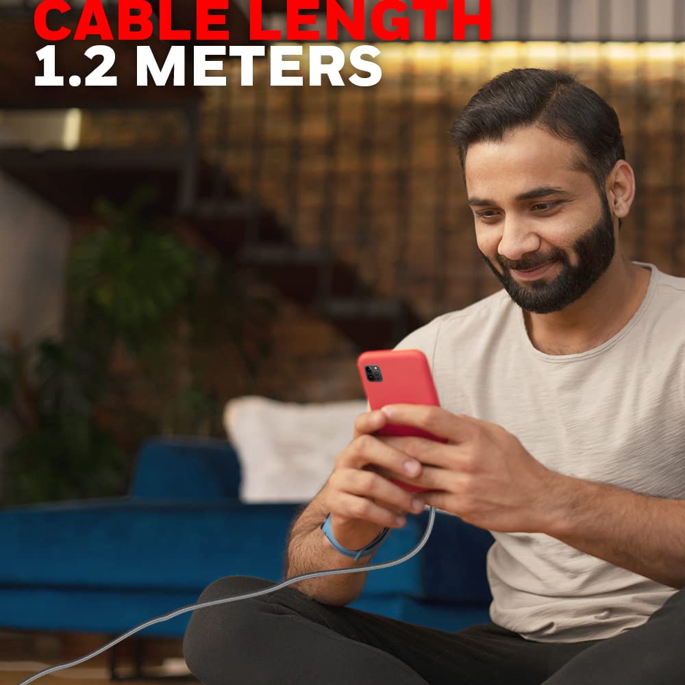 Type C to Lightning cable 1.2mtr - (Braided) - Grey