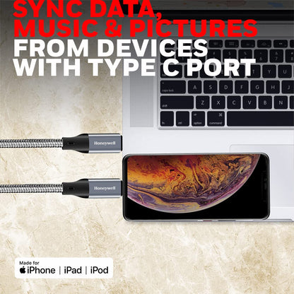 Type C to Lightning cable 1.2mtr - (Braided) - Grey