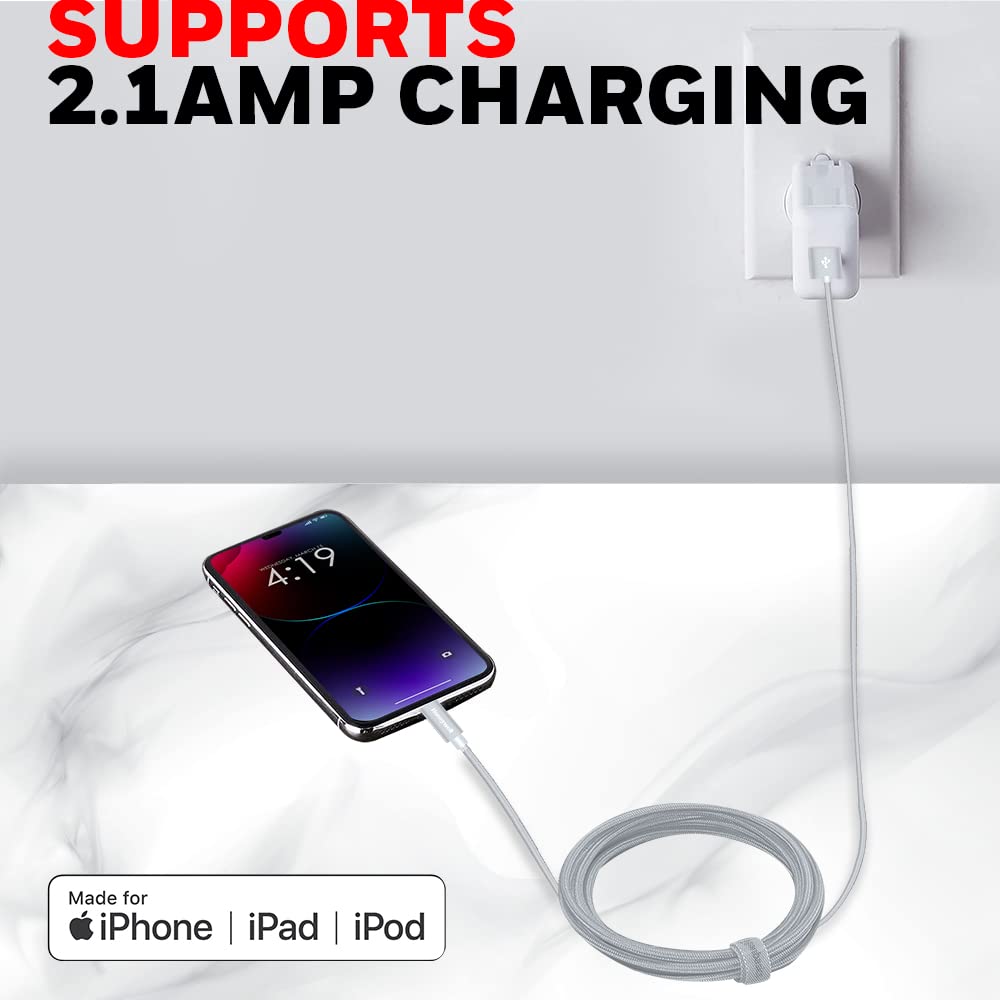 Apple Lightning Sync & Charge Cable 1.2 Mtr (Braided) - Silver