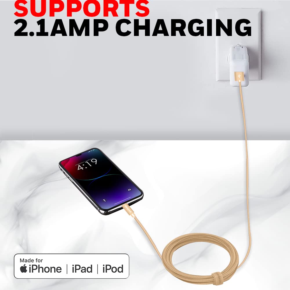 Apple Lightning Sync & Charge Cable 1.2 Mtr (Braided) - Gold