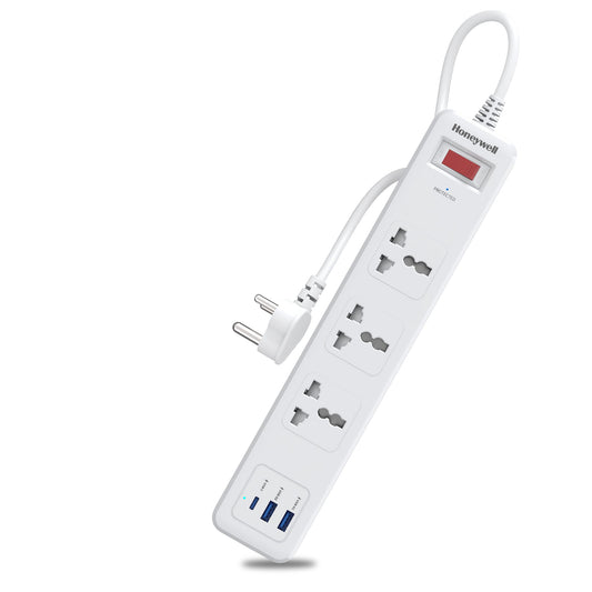 3 Outlet Surge Protector With 1xType C & 2xUSB - White