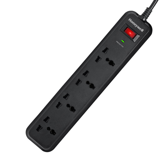 4 out surge protector with master switch - Black