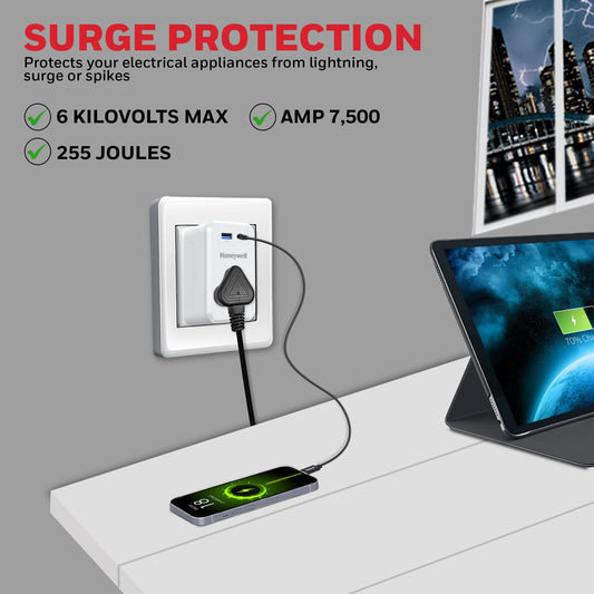 1 Outlet Surge Cube with 1xType C with PD & 1xUSB - White