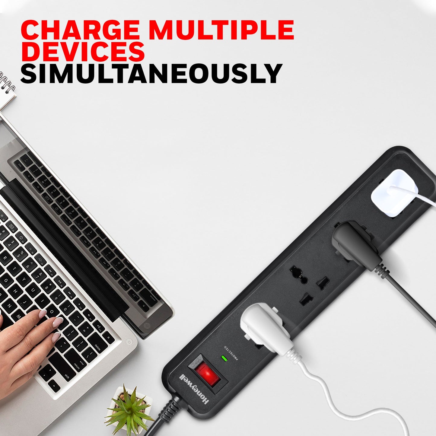 4 out surge protector with master switch - Black