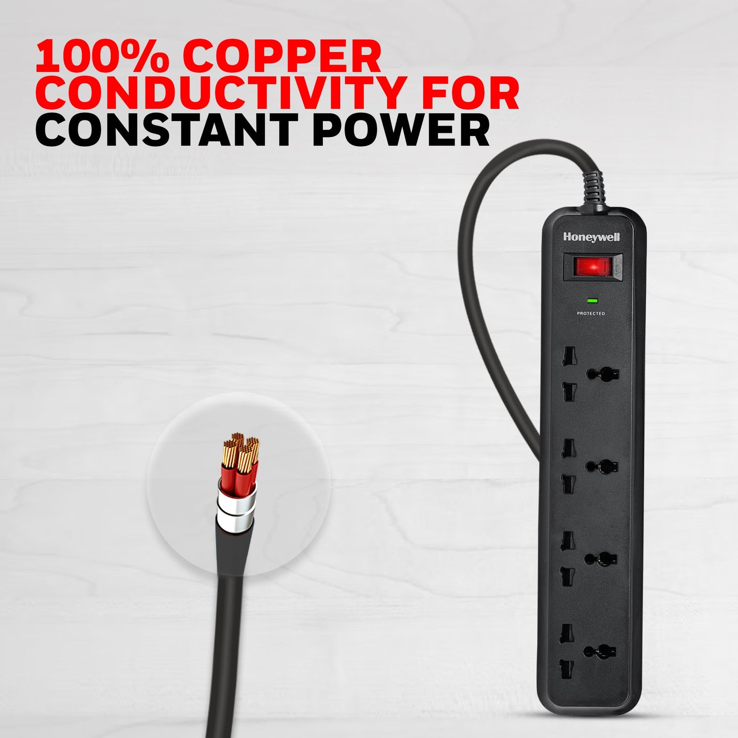 4 out surge protector with master switch - Black