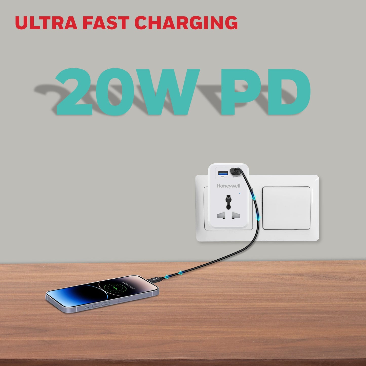 1 Outlet Surge Cube with 1xType C with PD & 1xUSB - White