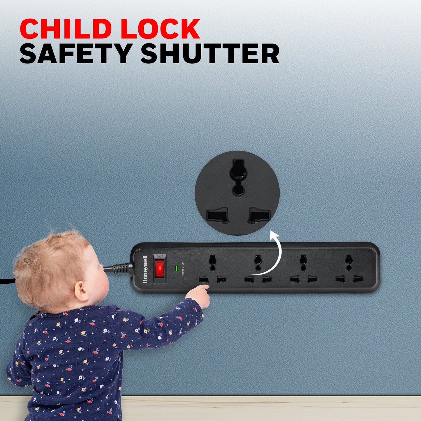 4 out surge protector with master switch - Black
