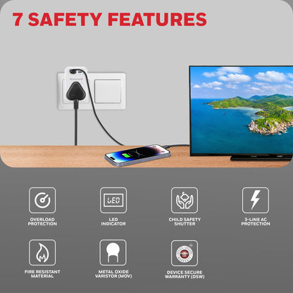 1 Outlet Surge Cube with 1xType C with PD & 1xUSB - White