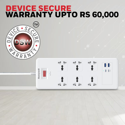 6 Outlet Surge Protector with 2xType C with PD & 2xUSB - White