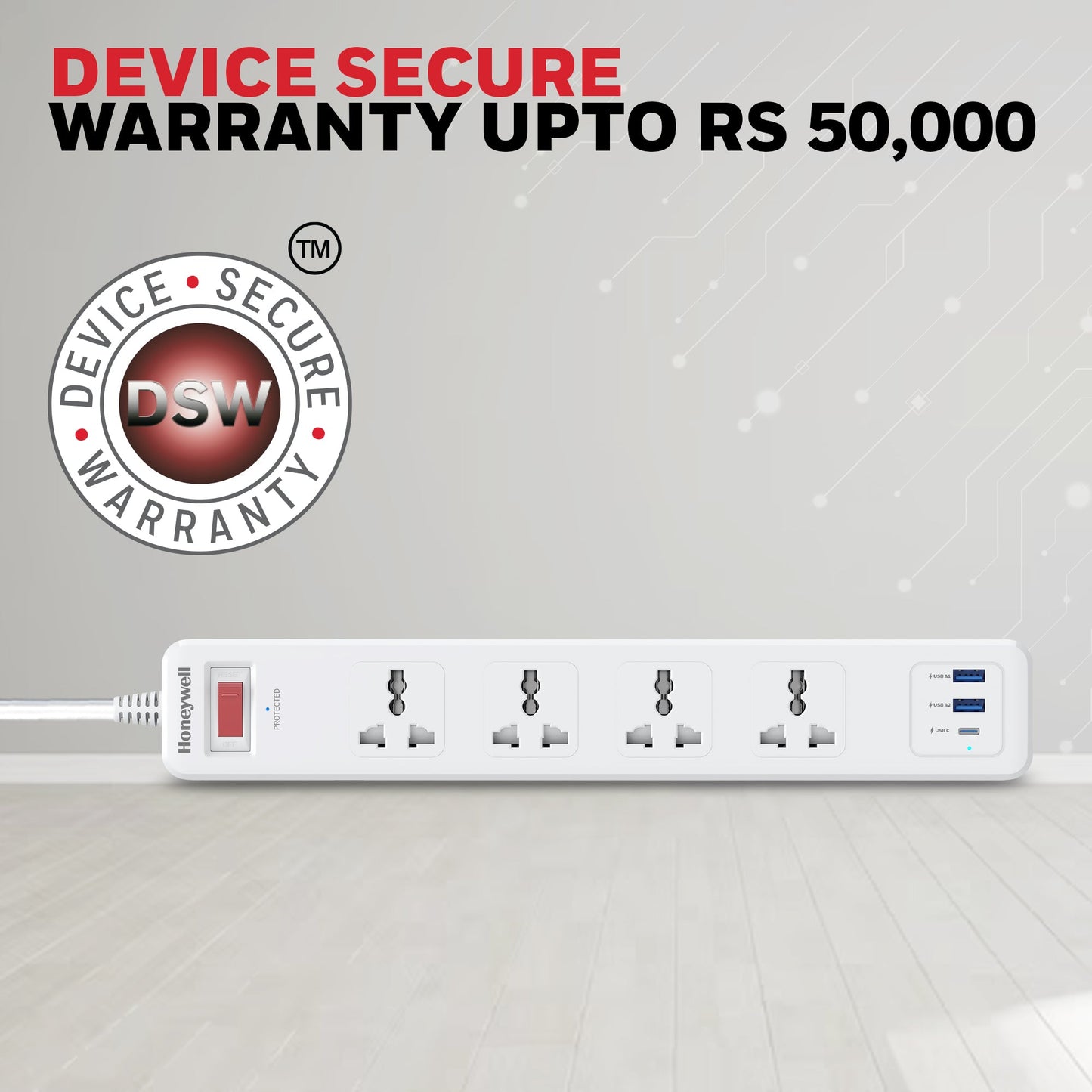 4 Outlet Surge Protector with 1xType C with PD & 2xUSB - White