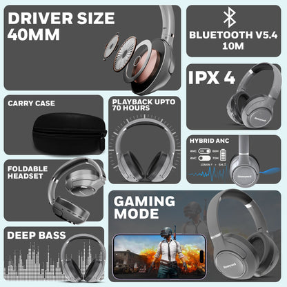 Trueno U20 ANC Bluetooth Headphones-Grey