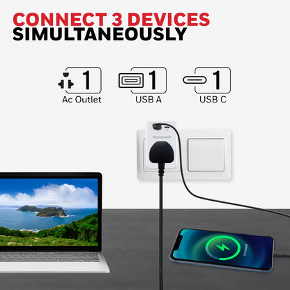 1 Outlet Surge Cube with 1xType C with PD & 1xUSB - White