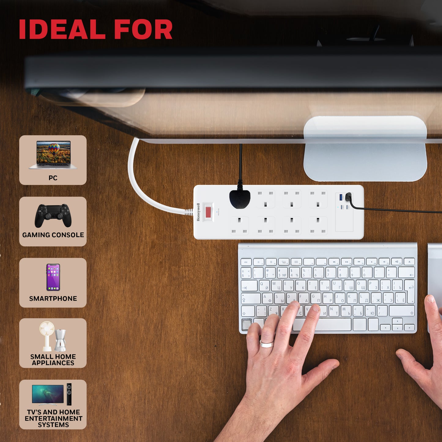 8 Outlet Surge Protector with 2 Type C with PD & 2 USB - White