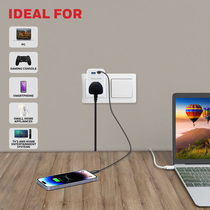 1 Outlet Surge Cube with 1xType C with PD & 1xUSB - White