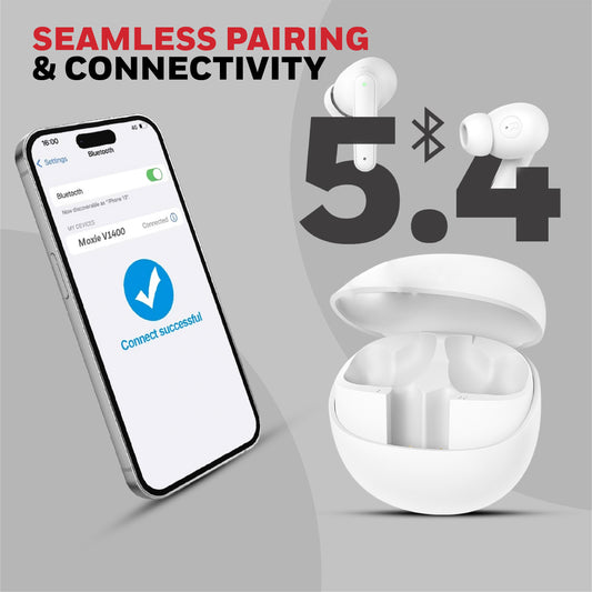 Moxie V1400 Truly Wireless Earbuds-White