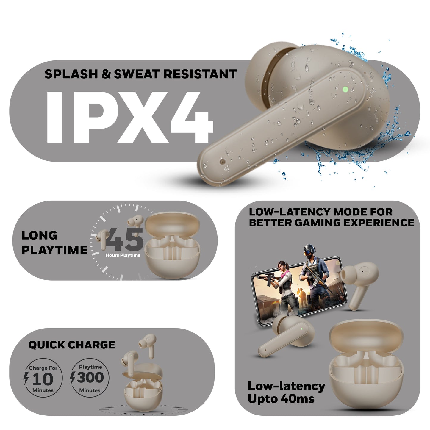 Moxie V1400 Truly Wireless Earbuds-Camel