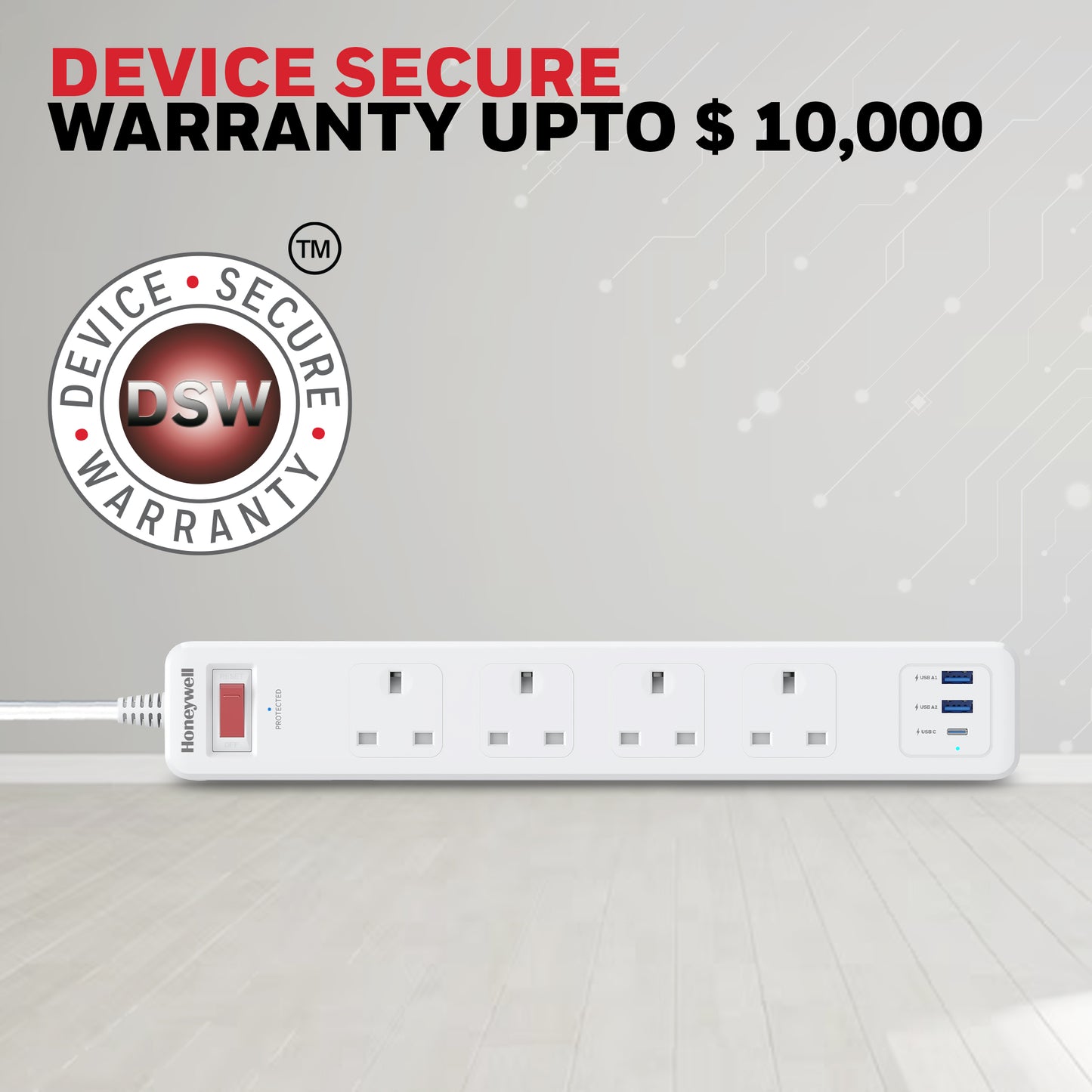 4 Outlet Surge Protector with 1xType C with PD & 2xUSB - White