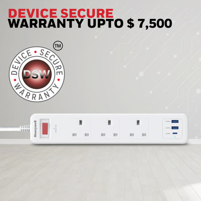 3 Outlet Surge Protector With 1xType C & 2xUSB - White