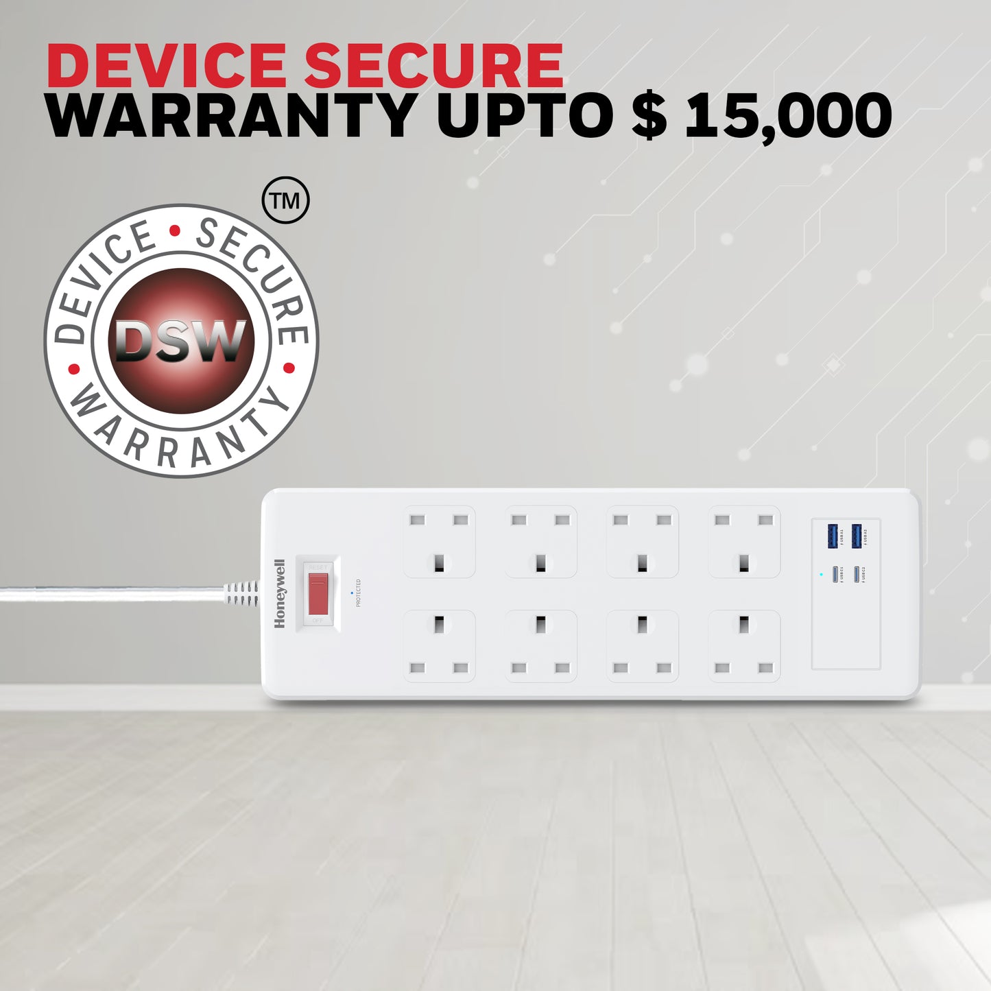 8 Outlet Surge Protector with 2 Type C with PD & 2 USB - White