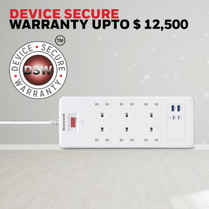 6 Outlet Surge Protector with 2xType C with PD & 2xUSB - White