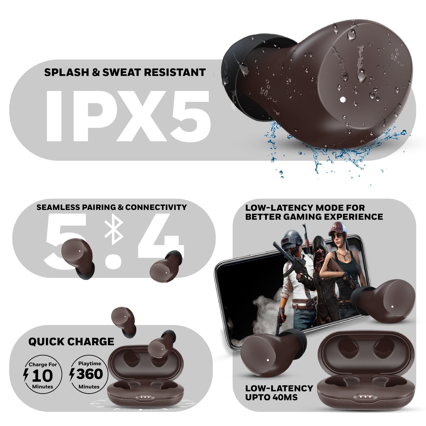 Suono P2200 Truly Wireless Earbuds-Brown