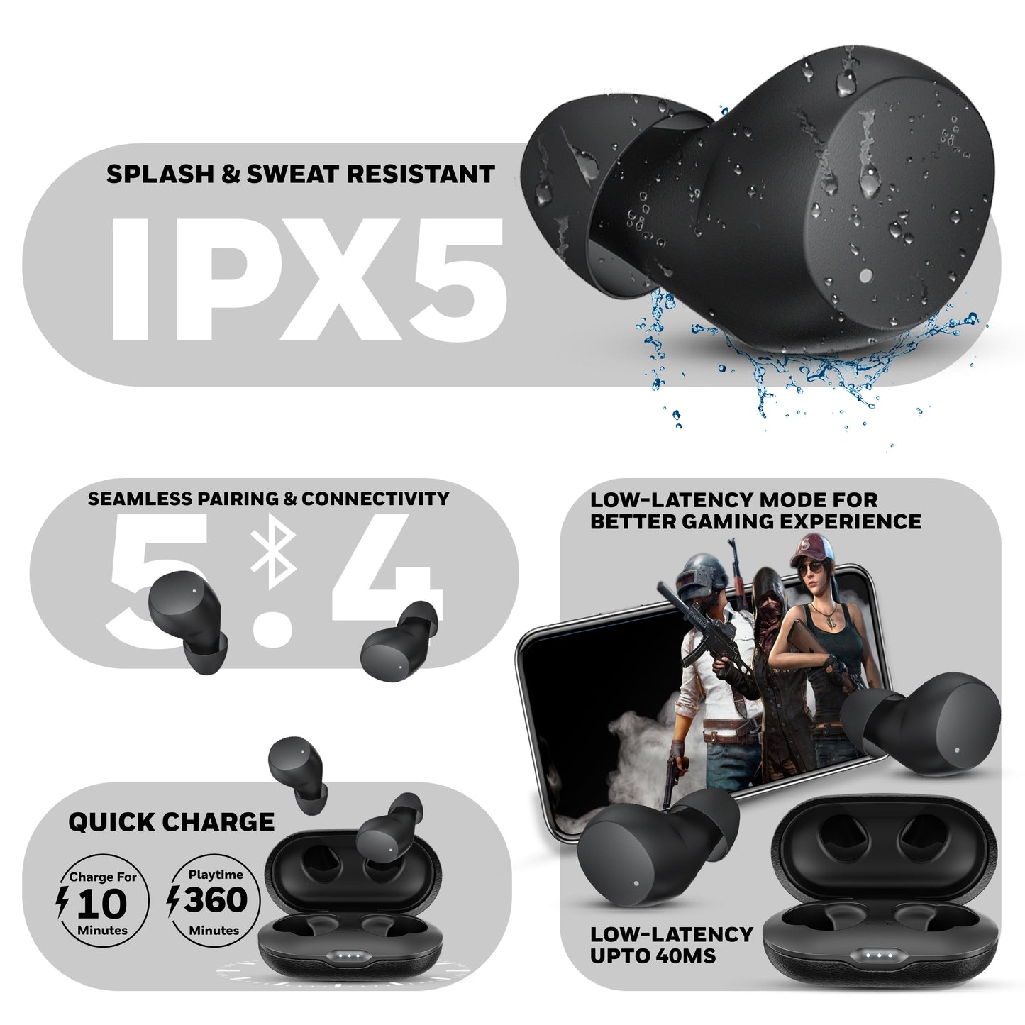 Suono P2200 Truly Wireless Earbuds-Black