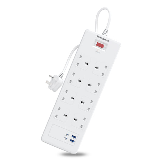 8 Outlet Surge Protector with 2 Type C with PD & 2 USB - White
