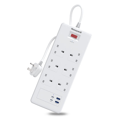 6 Outlet Surge Protector with 2xType C with PD & 2xUSB - White