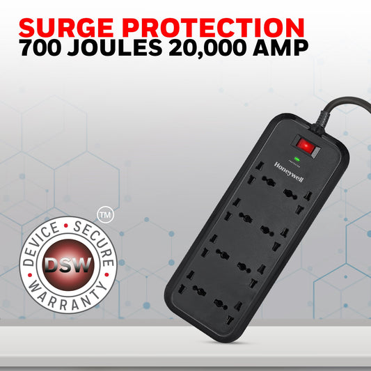 8 out Surge Protector with Master Switch - Black