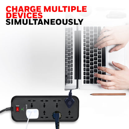 8 out Surge Protector with Master Switch - Black