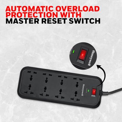 8 out Surge Protector with Master Switch - Black