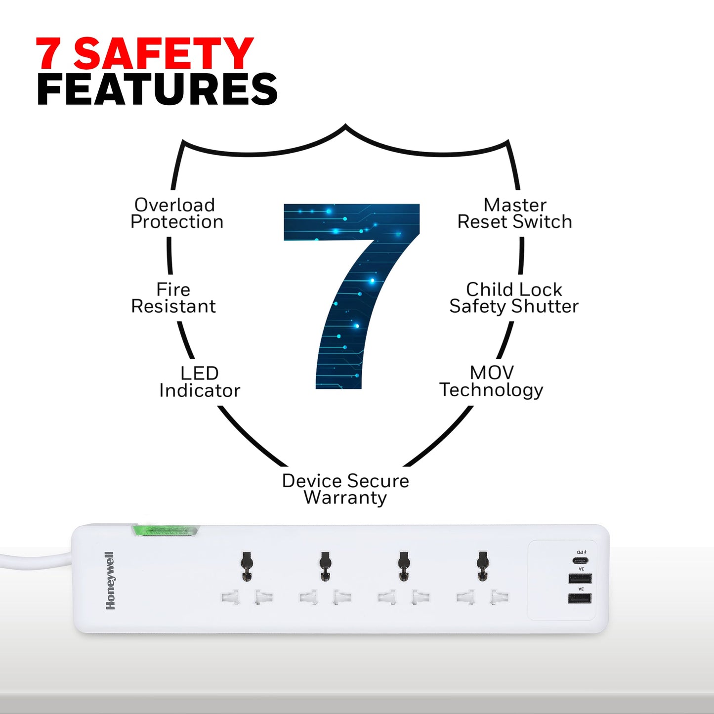 4 out surge protector PD20W with 2xUSB - White