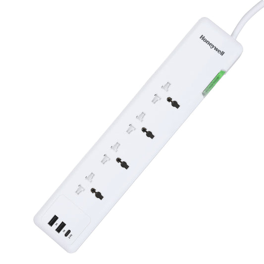 4 out surge protector PD20W with 2xUSB - White