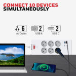Honeywell 6 Out Surge Protector, 1.8 Meter Length, White - Image 2