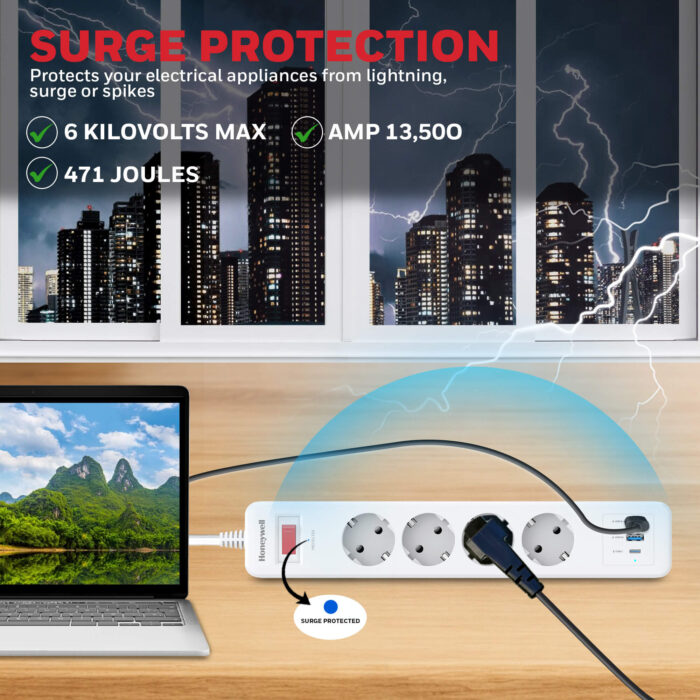 Honeywell 4 Out Surge Protector, 1.8 Meter Length, White - Image 8