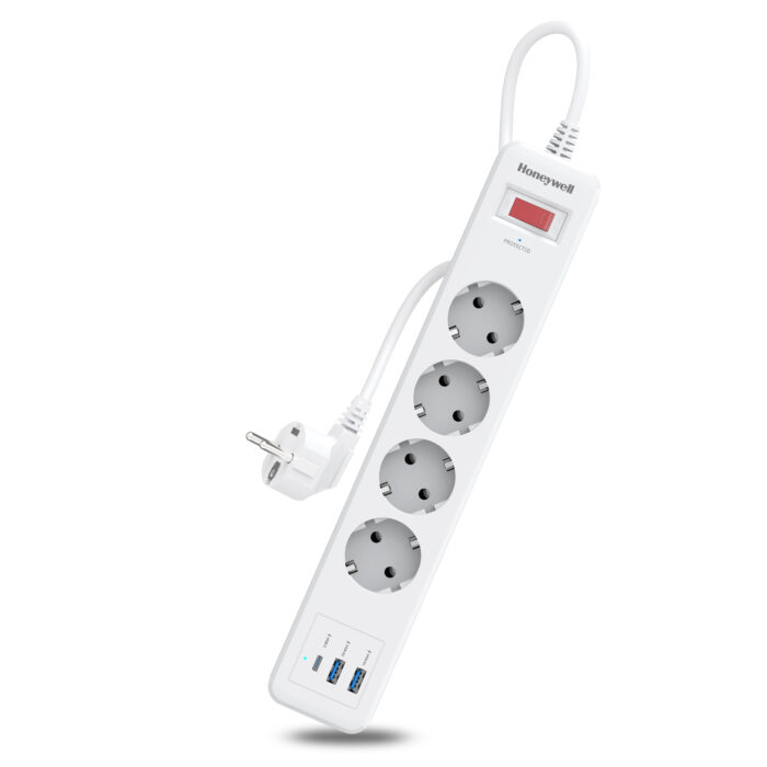 Honeywell 4 Out Surge Protector, 1.8 Meter Length, White - Image 1