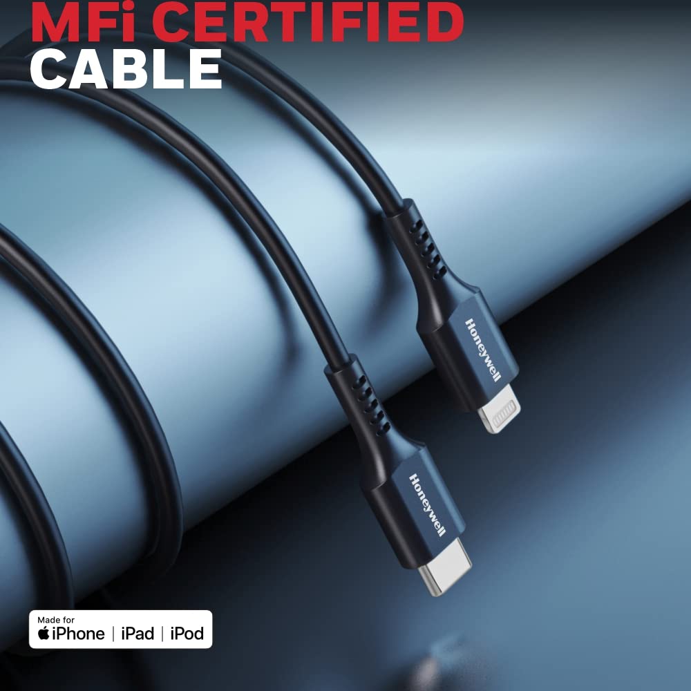 Honeywell Type C to Lightning, Fast Charging Silicone Cable, (Apple MFI-Certified), QC 3.0, PD 87W, 6 Feet/1.8M - Black