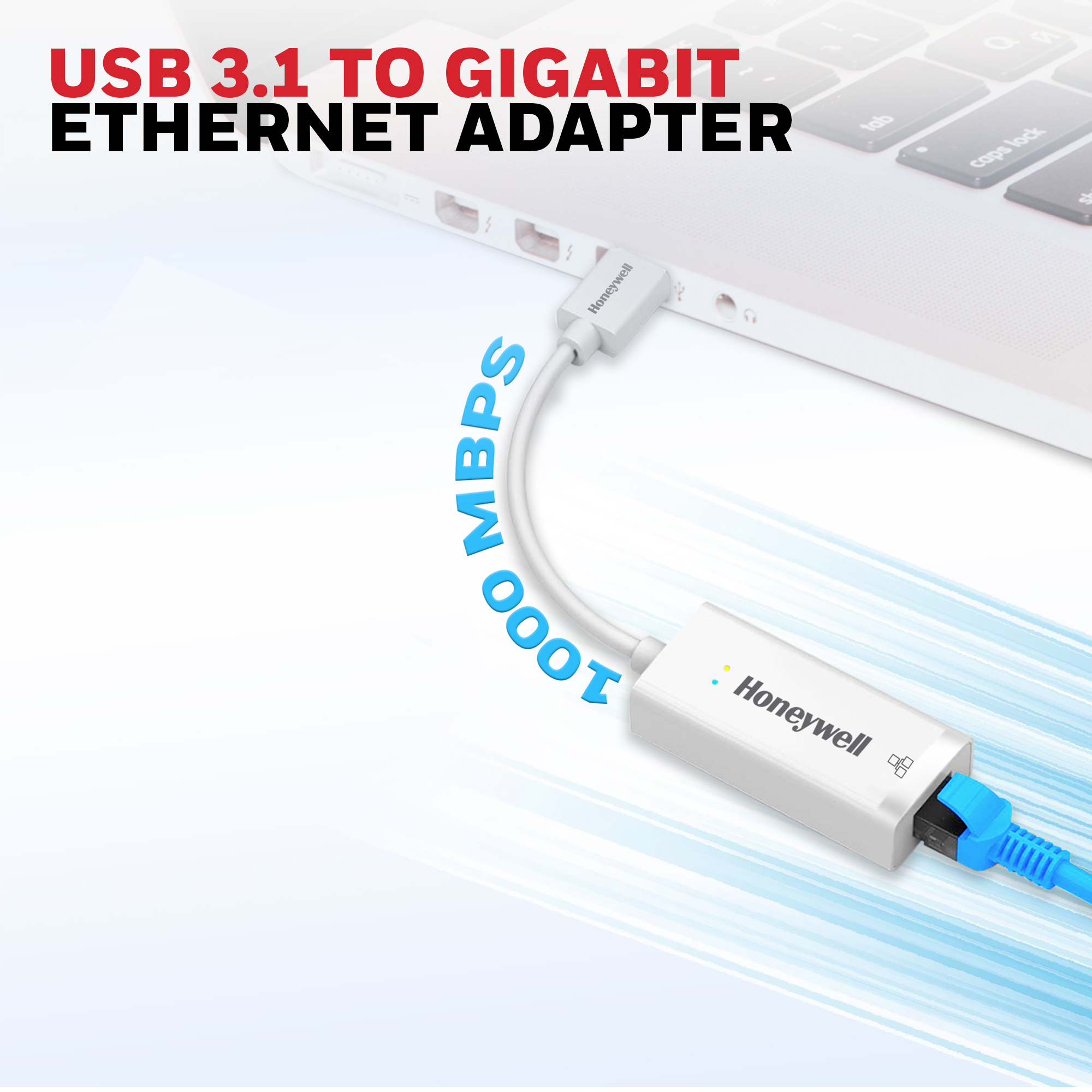 Honeywell High-Speed USB 3.1 to RJ45 Gigabit Ethernet Adapter, supports upto 10/100/1000 MBPS Bandwidth