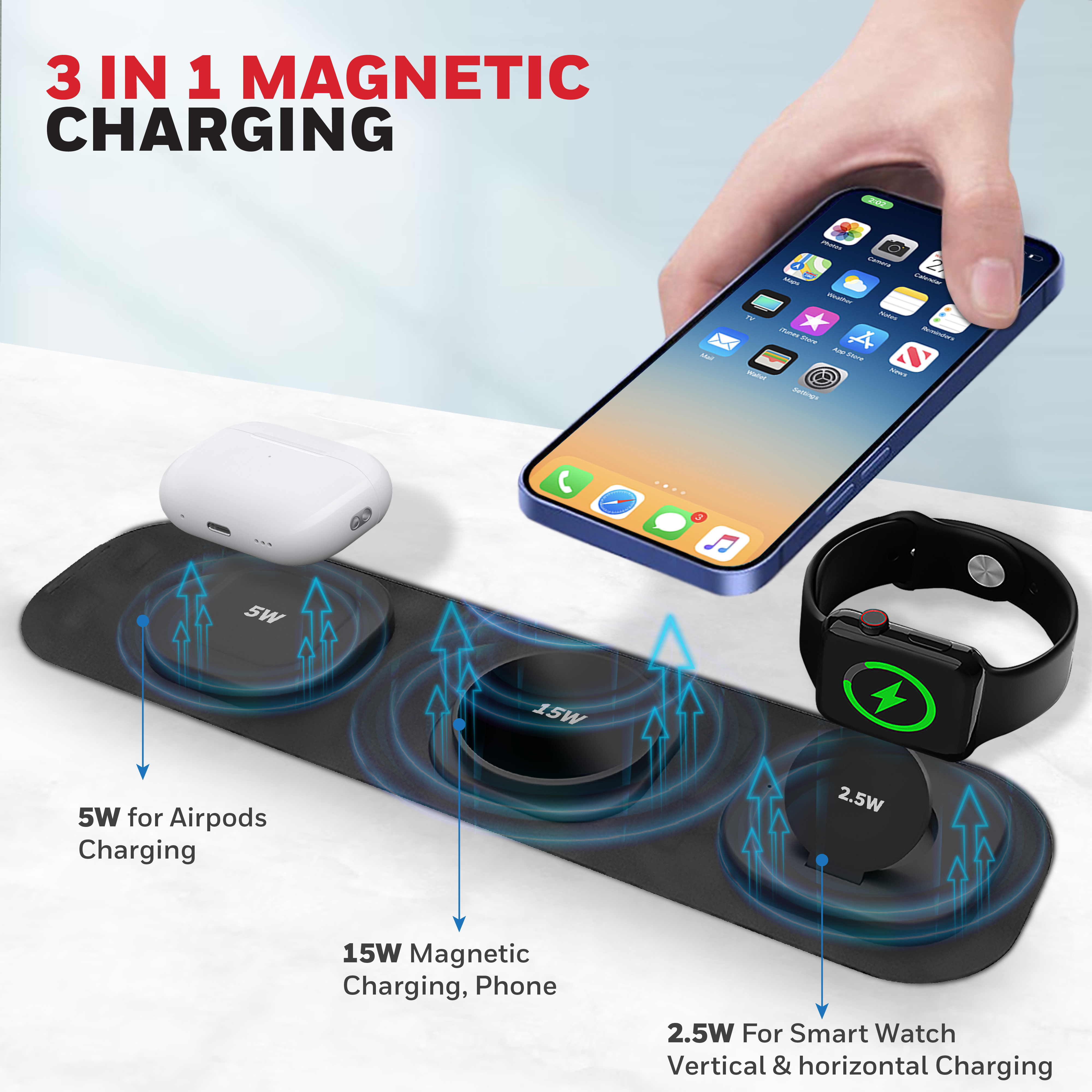 Honeywell Zest Wireless 3-in-1 Magnetic Foldable MagSafe Compatible 23W Wireless Charger