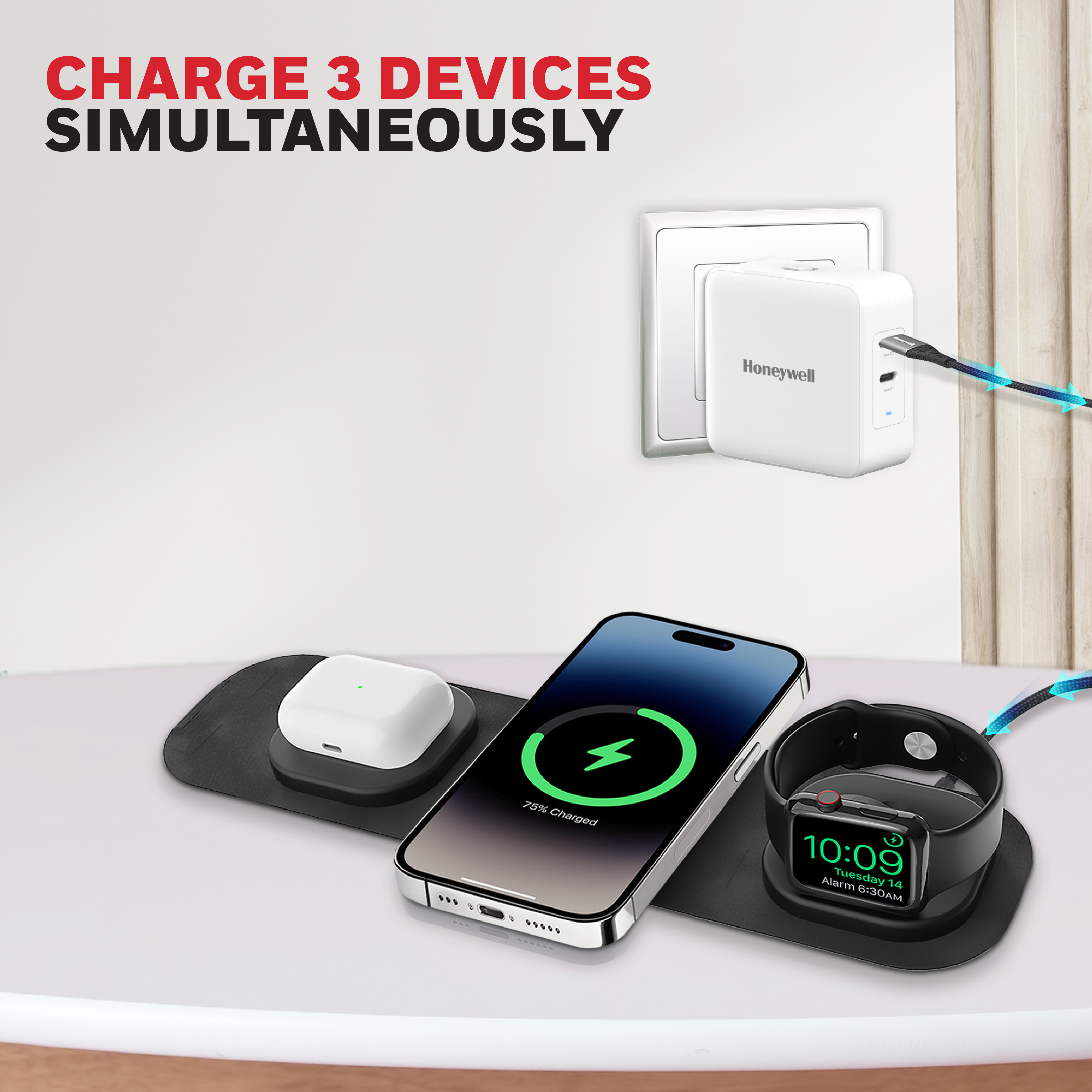 Honeywell Zest Wireless 3-in-1 Magnetic Foldable MagSafe Compatible 23W Wireless Charger