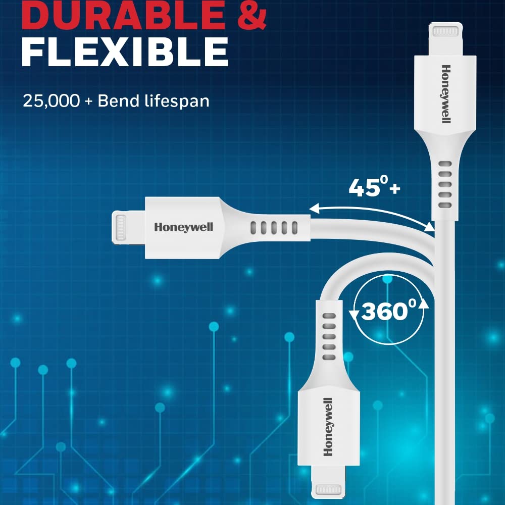 Honeywell Type C to Lightning, Fast Charging Silicone Cable, (Apple MFI-Certified), QC 3.0, PD 87W, 6 Feet/1.8M - White