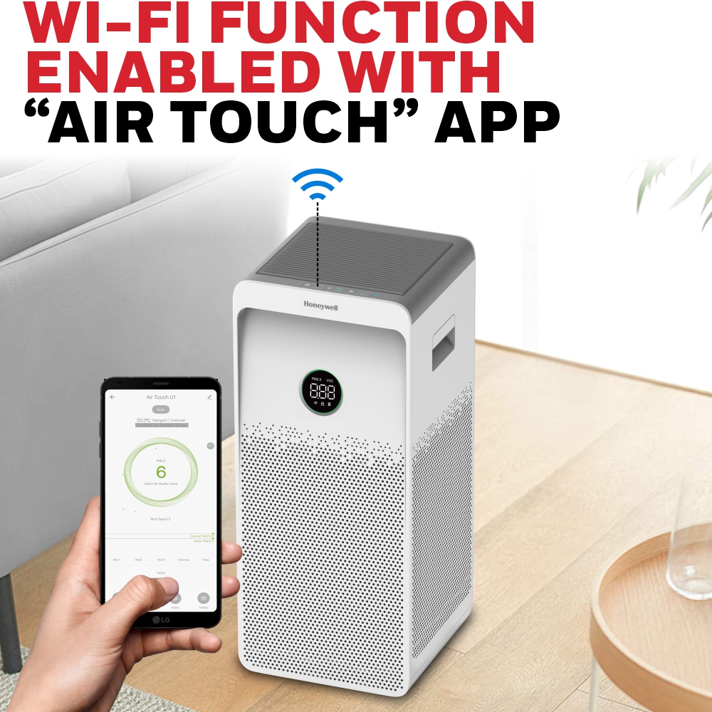 Honeywell Air touch U1 Air Purifier, H13 HEPA Filter with UV LED & WIFI, Covers Upto 1085 Sq.Ft / 100 Sq.Mtr