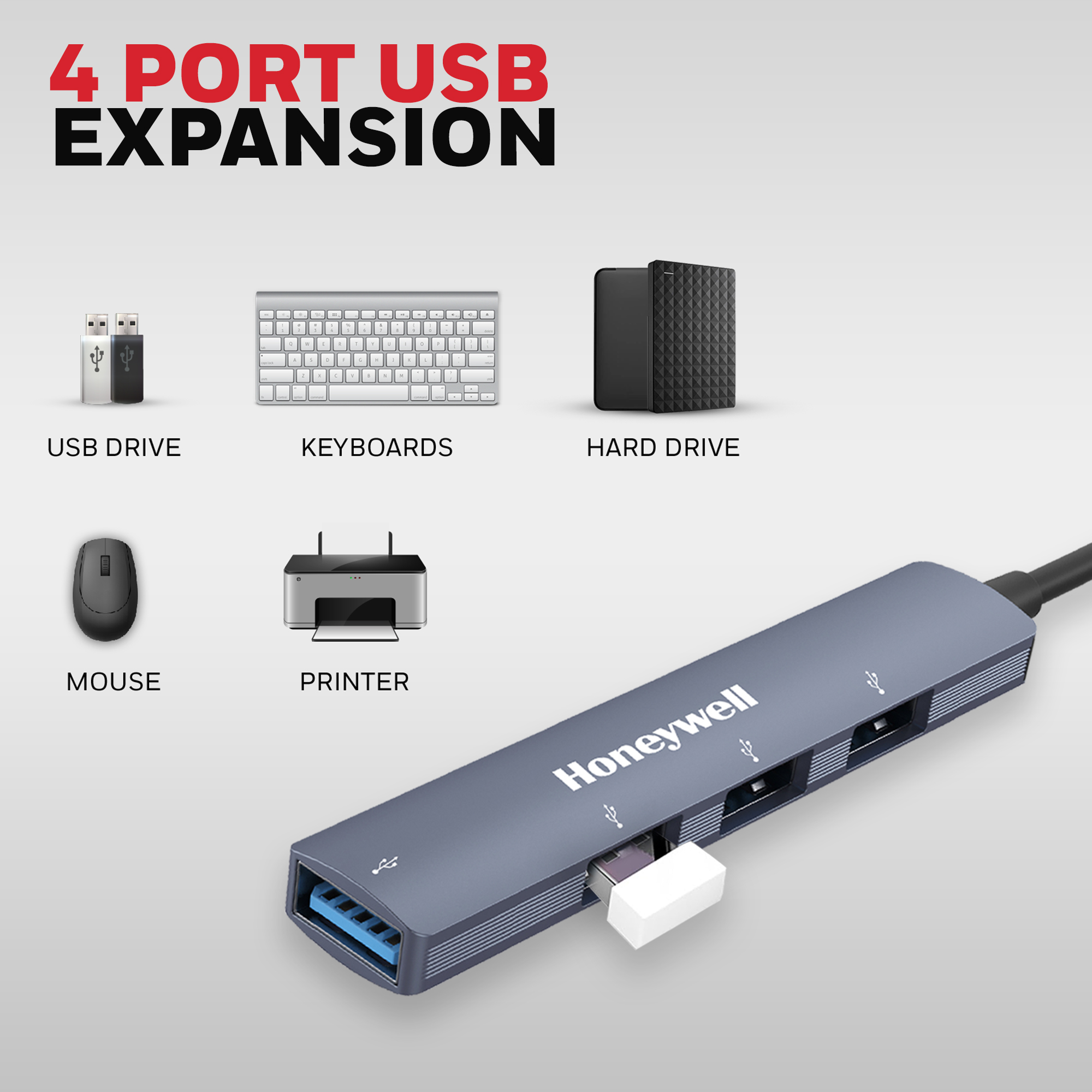 Honeywell 4-in-1 Ultra Slim USB Hub - 30Cms Cable