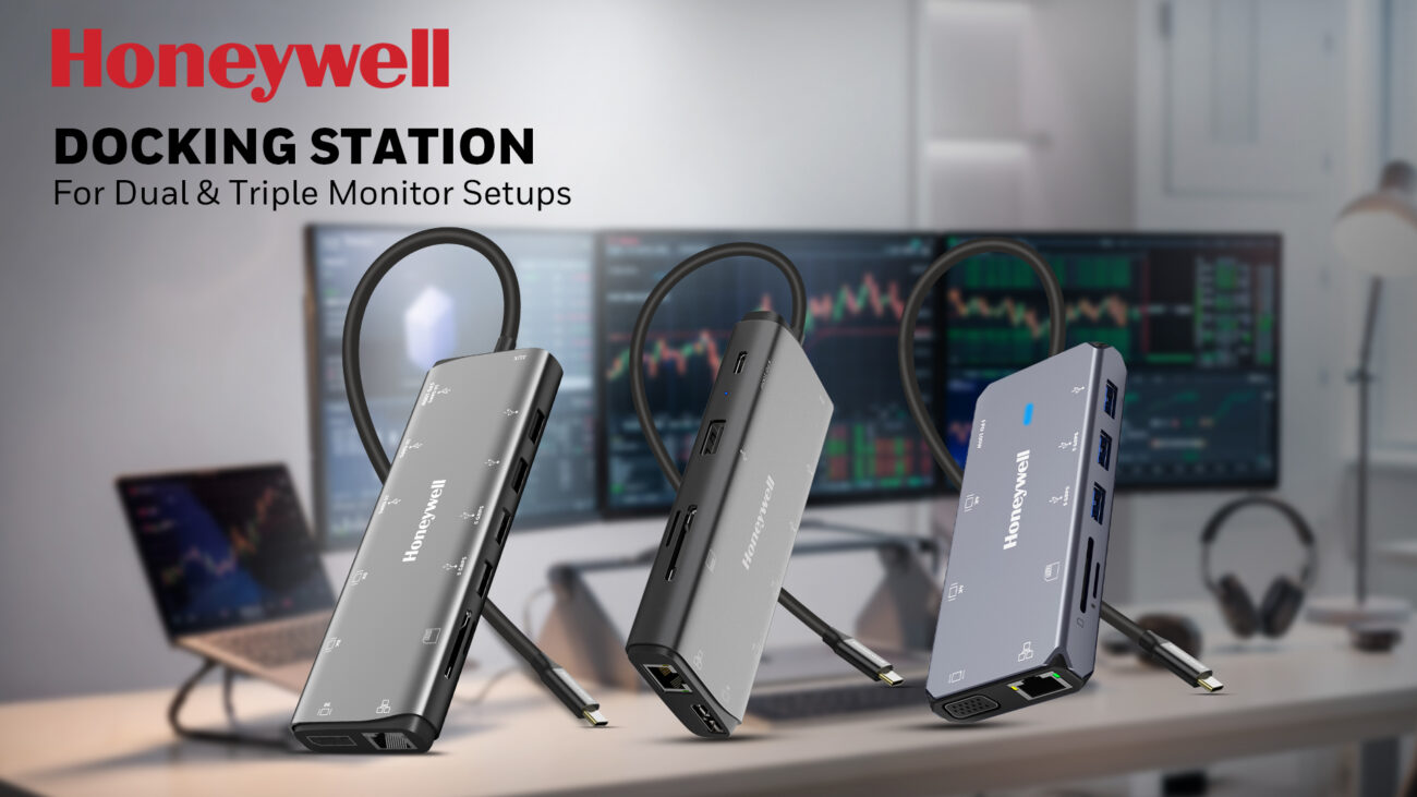 Honeywell USB-C docking stations for dual and triple monitor setups with multiple ports, perfect for office and work-from-home productivity.