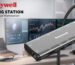 Honeywell docking station showcased in front of a modern workstation with a laptop and dual monitors, featuring the text ‘Honeywell Docking Station – To Create Your Workstation