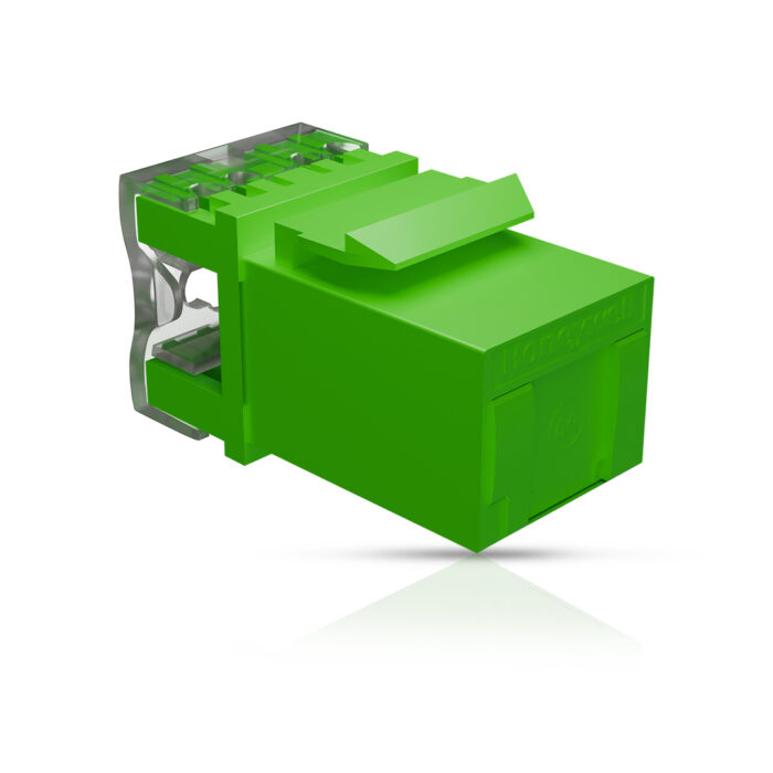Cat6A UTP Keystone Jack Shuttered GREEN - Image 1